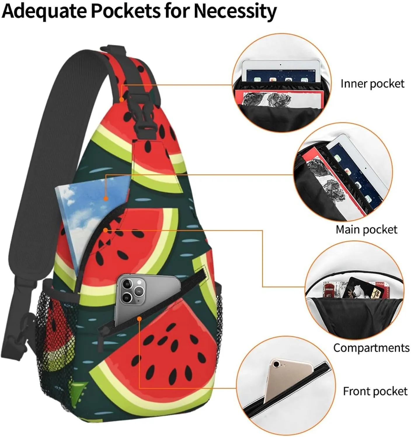 Sling Bag for Men Women Crossbody Backpack Watermelon slices Crossbody Bag Chest Bag for Travel Sport