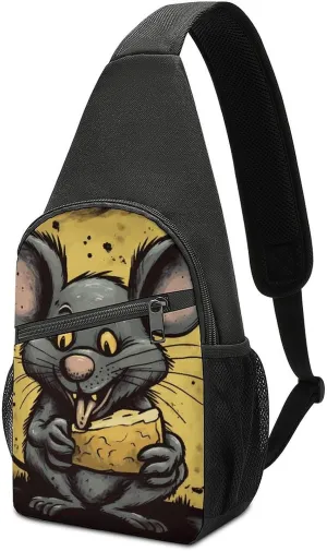 Sling Bag for Women Men Crossbody Bag Small Sling Backpack Rat Eats A Piece of Cheese Chest Bag Hiking Daypack