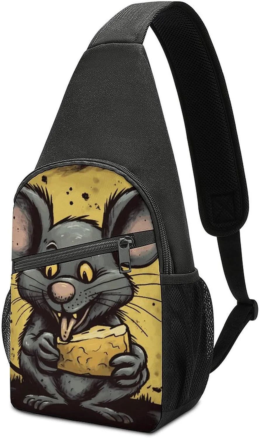 Sling Bag for Women Men Crossbody Bag Small Sling Backpack Rat Eats A Piece of Cheese Chest Bag Hiking Daypack
