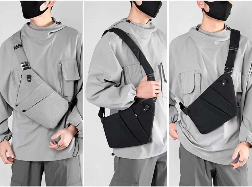 Sling Crossbody Bags Anti-thief Slim Personal Flex Bag Safe Purse Bags for Women Men Waterproof (Grey, Left)