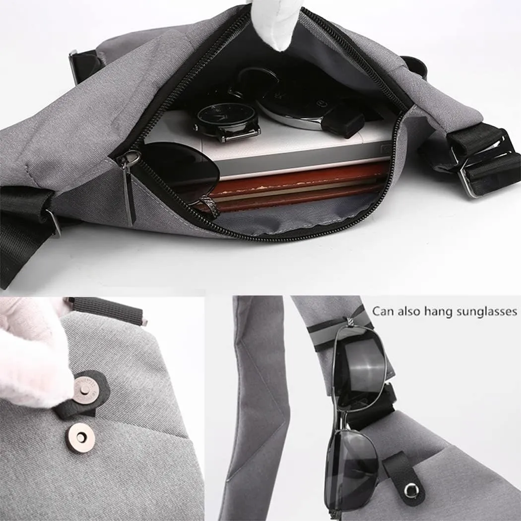 Sling Crossbody Bags Anti-thief Slim Personal Flex Bag Safe Purse Bags for Women Men Waterproof (Grey, Left)