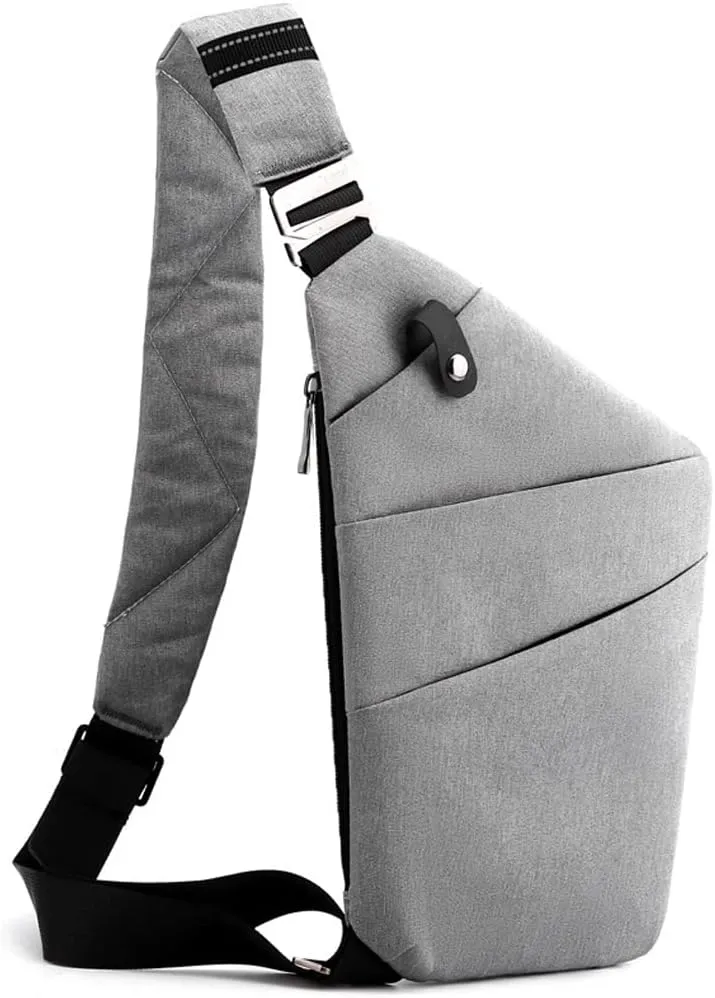 Sling Crossbody Bags Anti-thief Slim Personal Flex Bag Safe Purse Bags for Women Men Waterproof (Grey, Left)