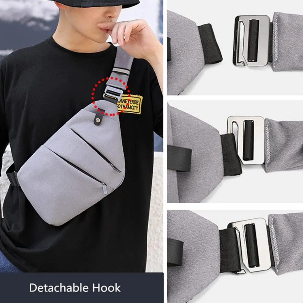 Sling Crossbody Bags Anti-thief Slim Personal Flex Bag Safe Purse Bags for Women Men Waterproof (Grey, Left)