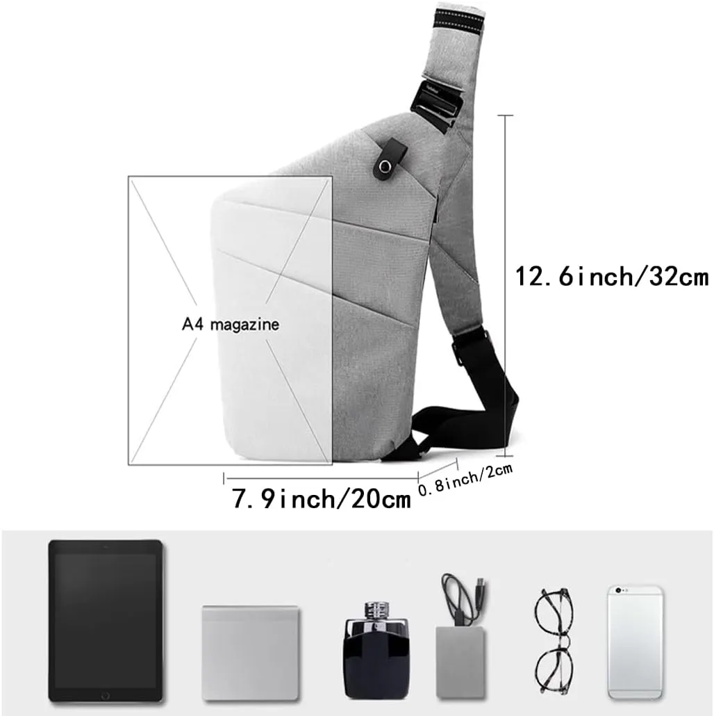 Sling Crossbody Bags Anti-thief Slim Personal Flex Bag Safe Purse Bags for Women Men Waterproof (Grey, Left)