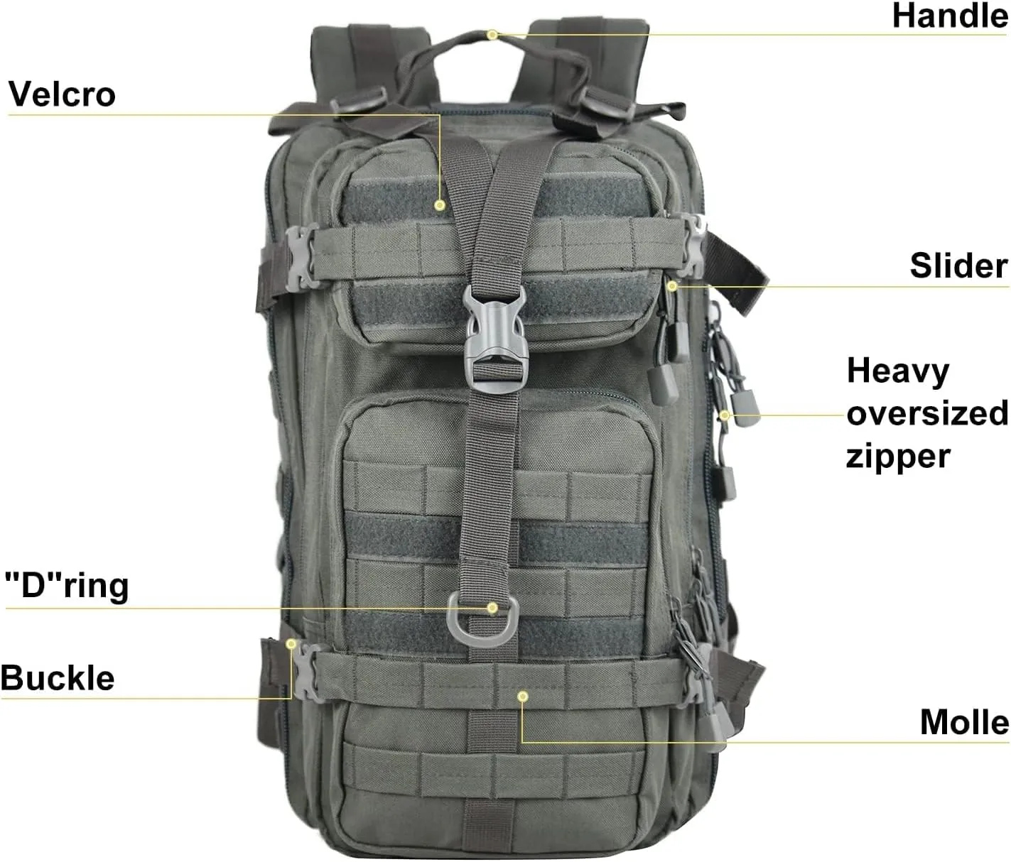 Small 30L Assault Backpack Military Tactical Backpack Tactical Bag for Outdoor Hiking Camping Travel Army Hunting Rucksack (Grey)