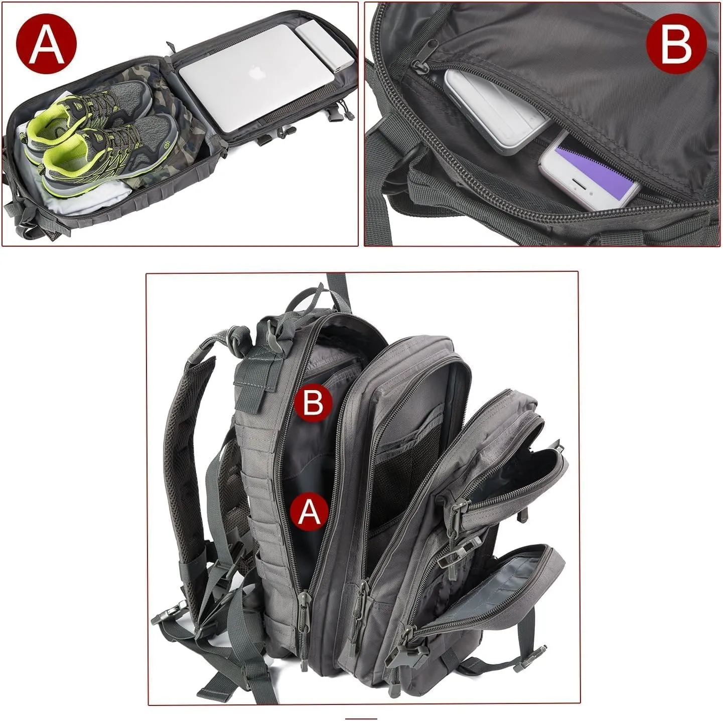 Small 30L Assault Backpack Military Tactical Backpack Tactical Bag for Outdoor Hiking Camping Travel Army Hunting Rucksack (Grey)