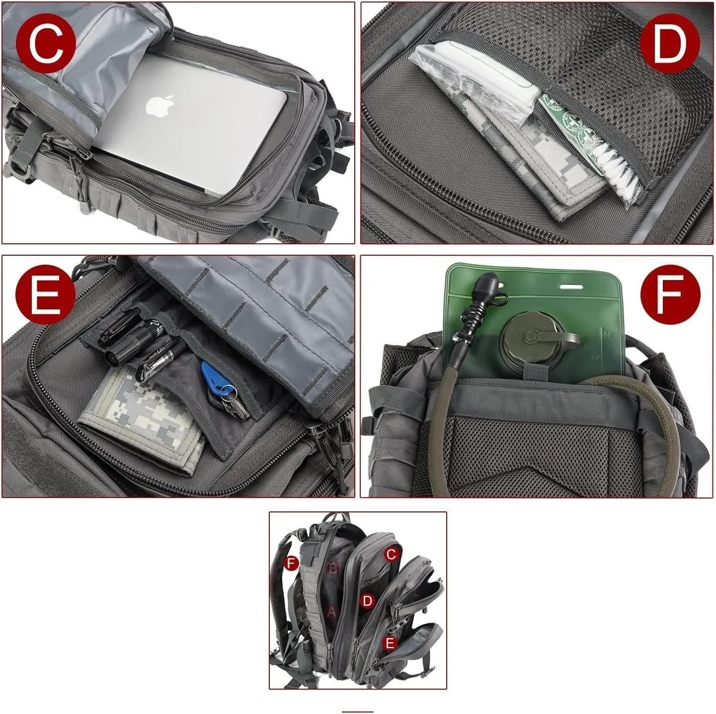 Small 30L Assault Backpack Military Tactical Backpack Tactical Bag for Outdoor Hiking Camping Travel Army Hunting Rucksack (Grey)