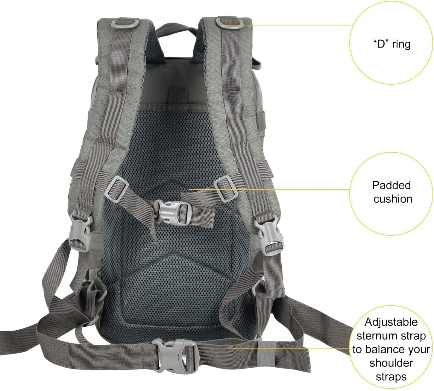 Small 30L Assault Backpack Military Tactical Backpack Tactical Bag for Outdoor Hiking Camping Travel Army Hunting Rucksack (Grey)