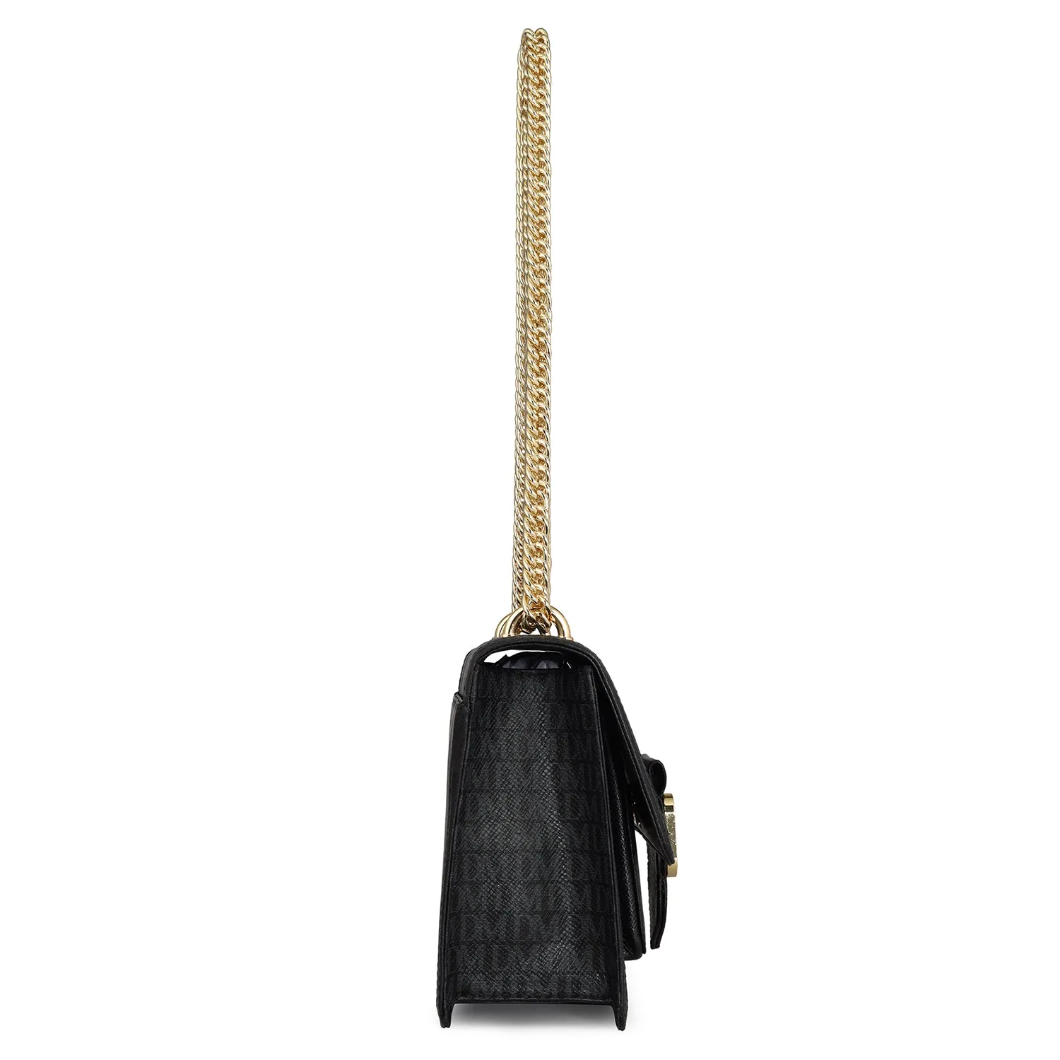 Small Monogram Leather Shoulder Bag - Black