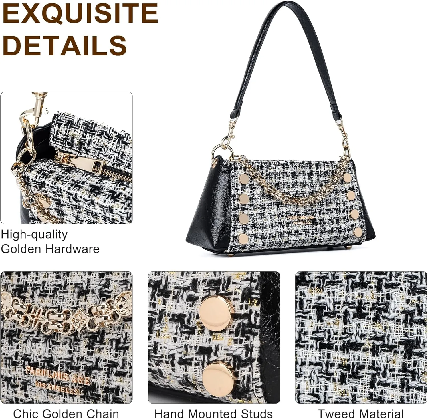 Small Shoulder Bag for Women Y2K Purse Designer Trendy Satchel Handbag Hobo Studded Bag