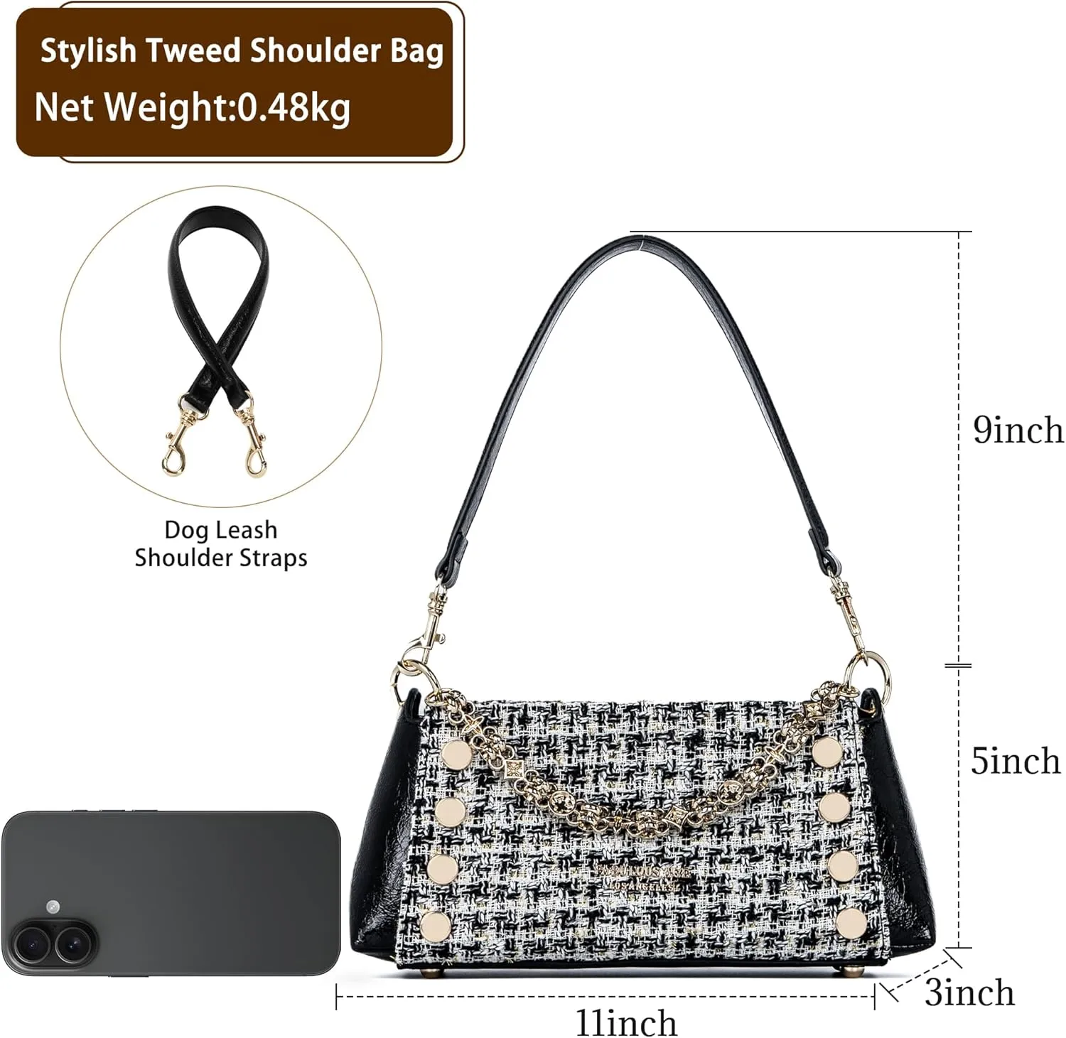 Small Shoulder Bag for Women Y2K Purse Designer Trendy Satchel Handbag Hobo Studded Bag