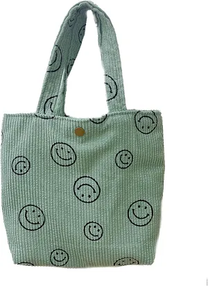 Small Smiley Face Tote Bag, Corduroy Mini Bag for Women, Cute Preppy Aesthetic Reusable Grocery Bag