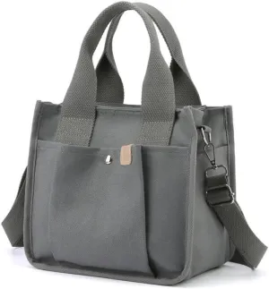 Small Tote Canvas Bags for Women with Zipper Multi-Pocket Crossbody Bag Shoulder Bag Hand Bag Casual Satchel Purse Daily Bag