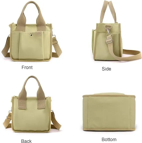 Small Tote Canvas Bags for Women with Zipper Multi-Pocket Crossbody Bag Shoulder Bag Hand Bag Casual Satchel Purse Daily Bag