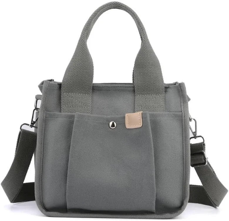 Small Tote Canvas Bags for Women with Zipper Multi-Pocket Crossbody Bag Shoulder Bag Hand Bag Casual Satchel Purse Daily Bag