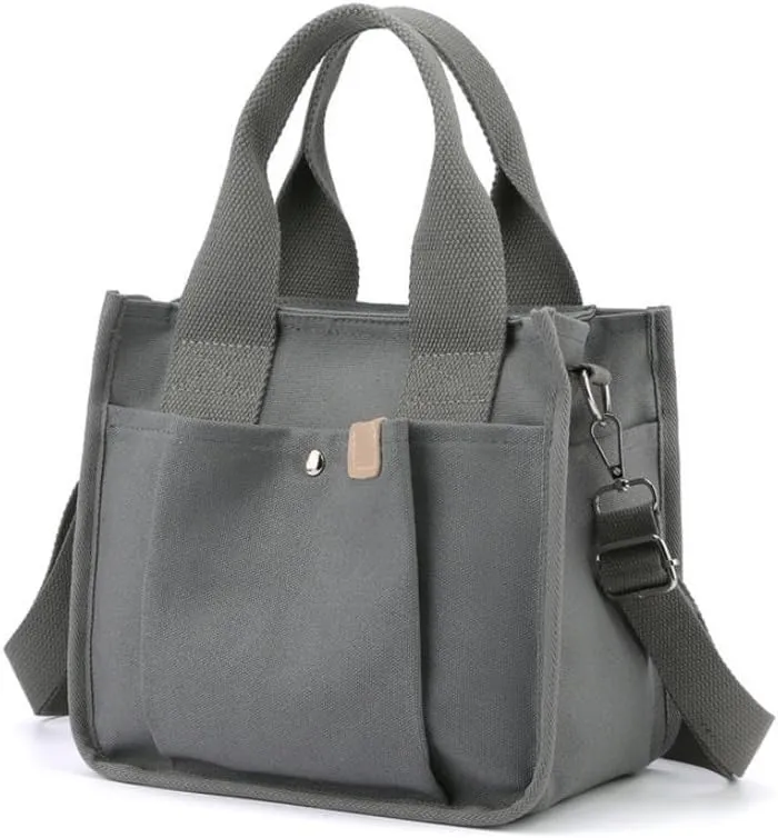 Small Tote Canvas Bags for Women with Zipper Multi-Pocket Crossbody Bag Shoulder Bag Hand Bag Casual Satchel Purse Daily Bag