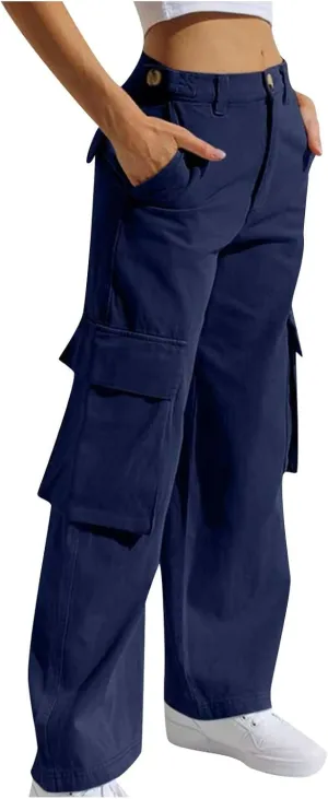 SMIDOW Womens Baggy Cargo Pants Jeans Chino Pants Jeans with Multiple Pockets Straight Leg Workout Casual Denim Pants