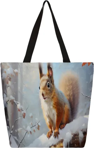 Snow Squirrel Large Capacity Canvas Tote Bag Stylish Handheld Shoulder Bag Reusable Shopping Bag for Work Travel Beach Trips Shopping