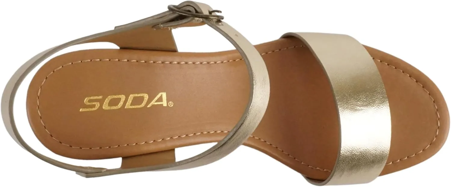 Soda CHIVAS ~ Women's Bold Buckles Studded Wedge Sandal