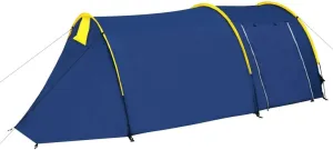 Spacious and Quick-Setup 4-Person Camping Tent, Weather-Resistant Design, Navy Blue/Yellow