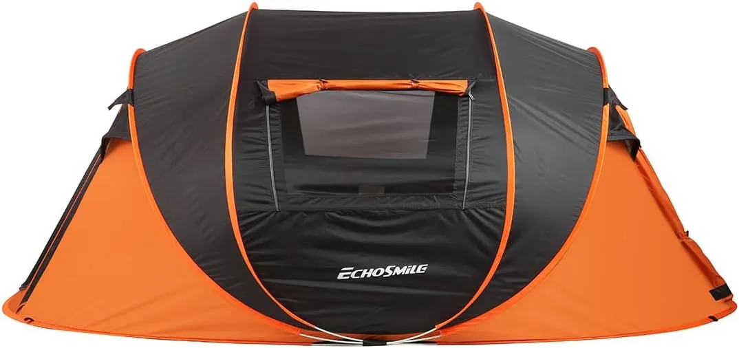 Spacious and Quick-Setup Camping Tent for 5-8 People, Waterproof, with Enhanced Ventilation, Black   Orange