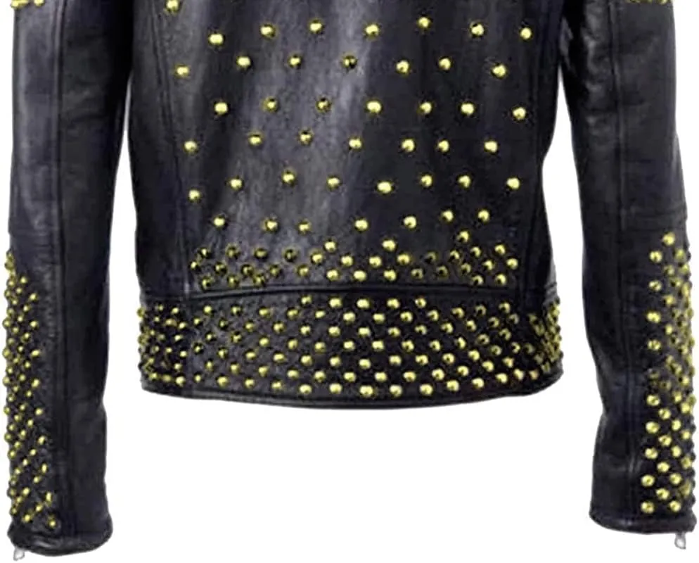 SpazeUp Mens Studded Leather Jacket - Motorcycle Leather Jacket With Spikes - Studded Spiked Leather Jackets Men