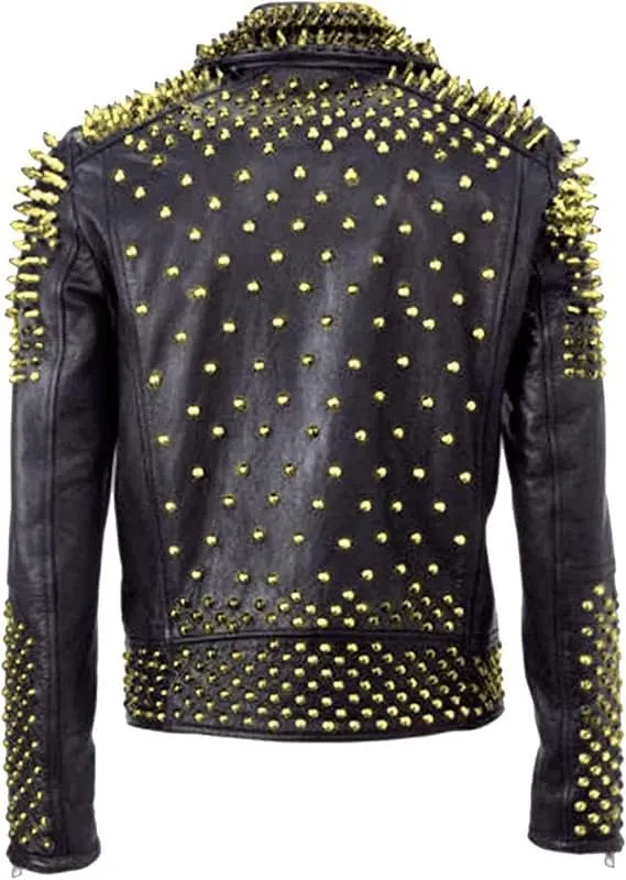 SpazeUp Mens Studded Leather Jacket - Motorcycle Leather Jacket With Spikes - Studded Spiked Leather Jackets Men