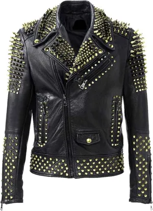 SpazeUp Mens Studded Leather Jacket - Motorcycle Leather Jacket With Spikes - Studded Spiked Leather Jackets Men