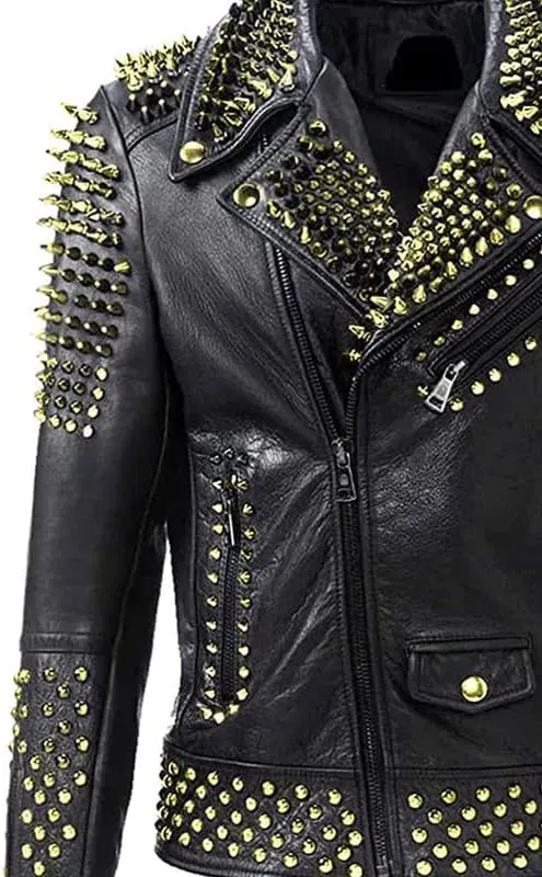 SpazeUp Mens Studded Leather Jacket - Motorcycle Leather Jacket With Spikes - Studded Spiked Leather Jackets Men