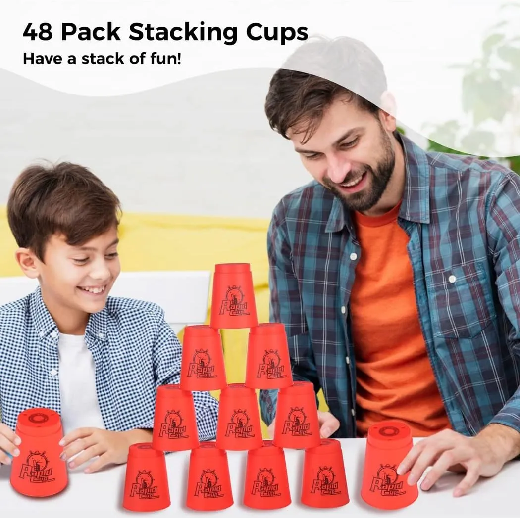 Sport Stacking Cups, 48pcs Sports Stacking Cups Training Games for Travel Party Challenge Competition Gift for Kids and Adults, Blue Green Orange Purple