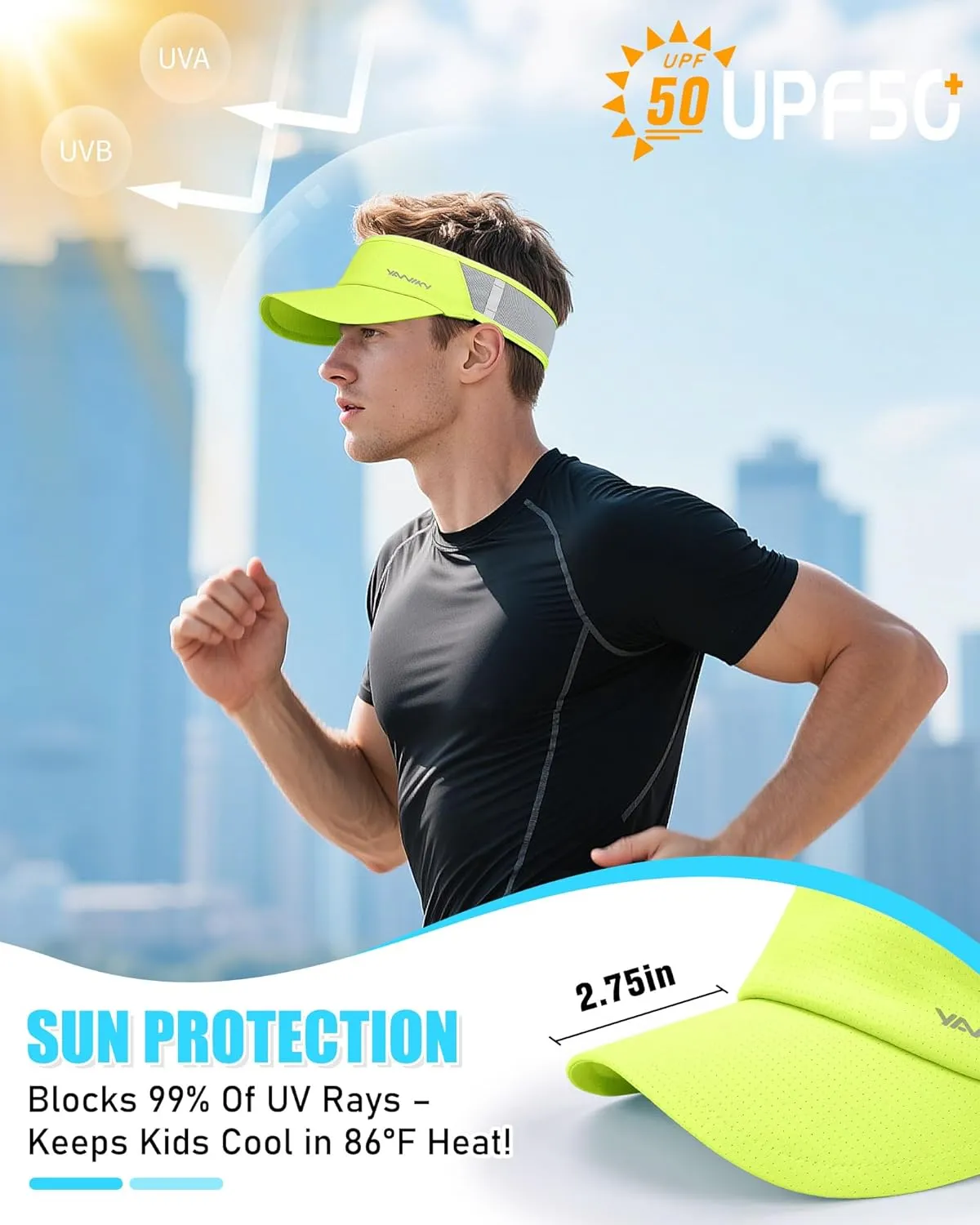 Sports Sun Visor Hats for Women Men Lightweight Breathable Cooling Stretchy Visors Foldable UPF 50  for Running Tennis Golf