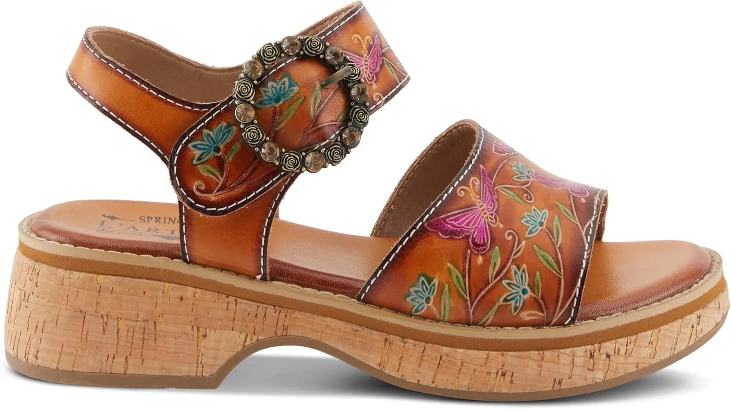 Spring Step L'Artiste Women's KENNA Hand-Painted Leather Sandals with Crystal Buckle
