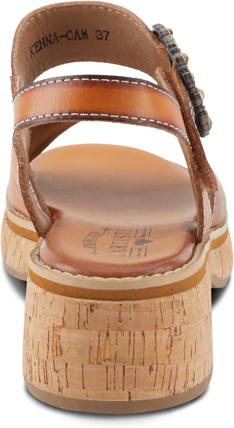 Spring Step L'Artiste Women's KENNA Hand-Painted Leather Sandals with Crystal Buckle
