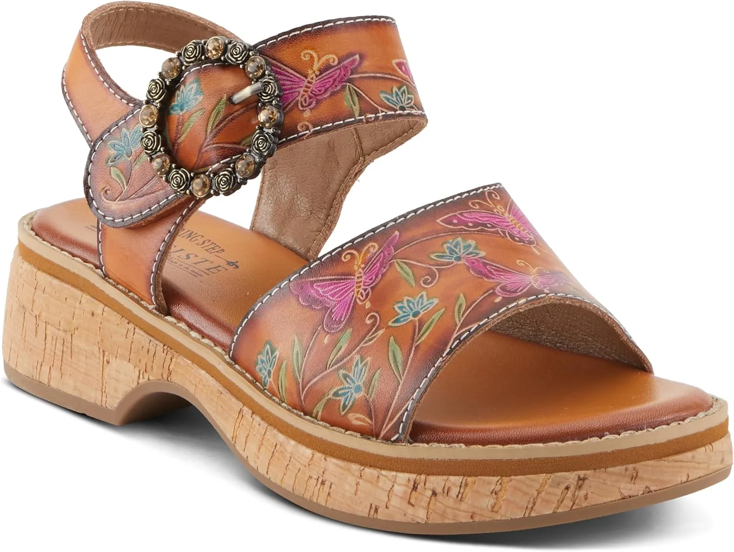 Spring Step L'Artiste Women's KENNA Hand-Painted Leather Sandals with Crystal Buckle