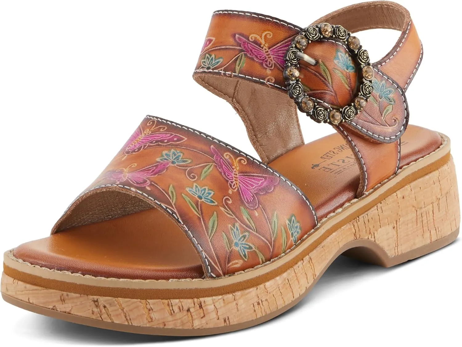 Spring Step L'Artiste Women's KENNA Hand-Painted Leather Sandals with Crystal Buckle