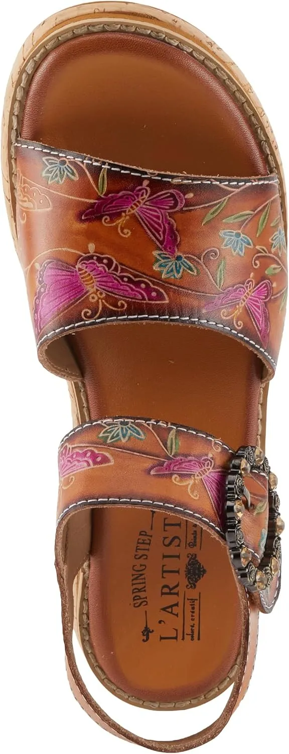 Spring Step L'Artiste Women's KENNA Hand-Painted Leather Sandals with Crystal Buckle