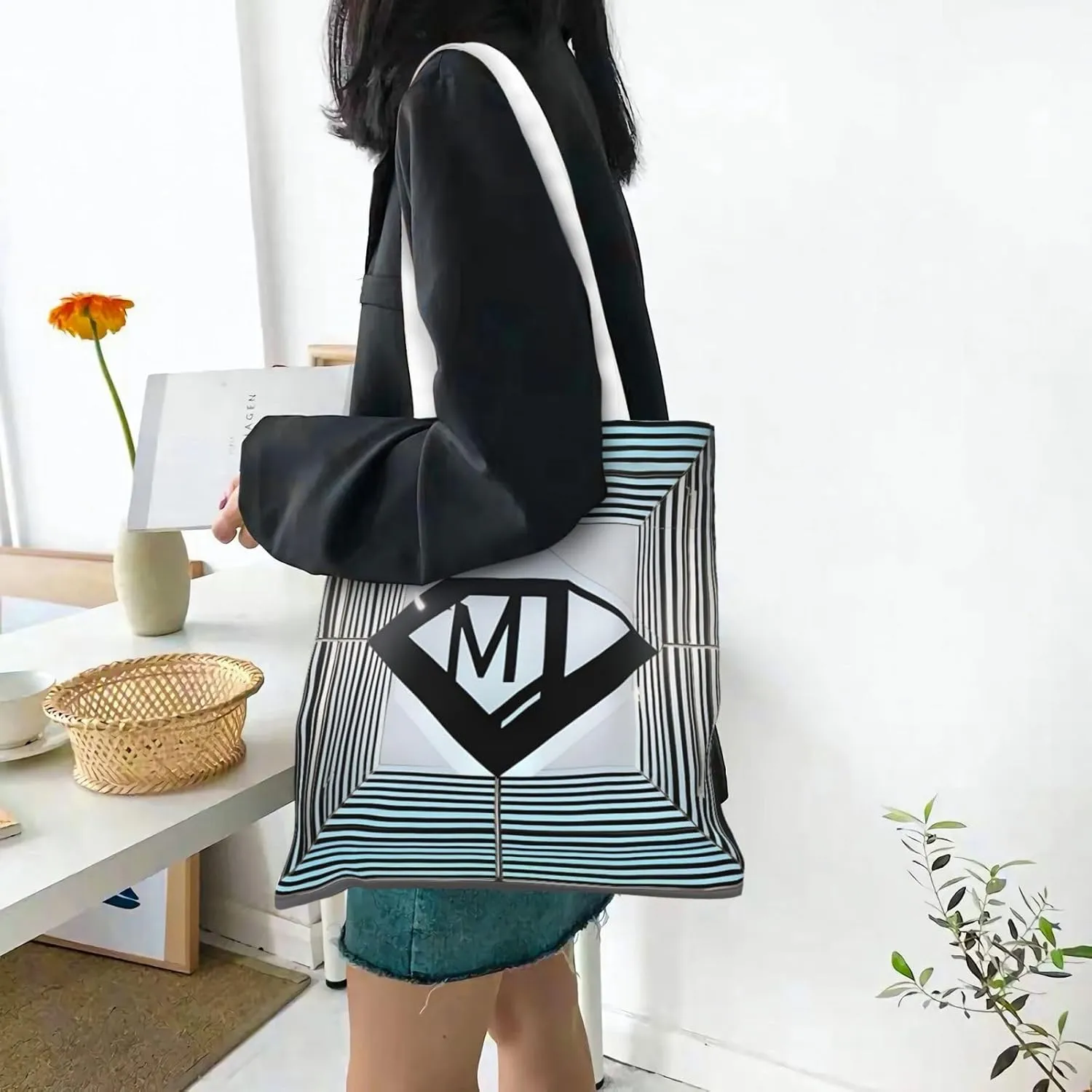 SSIMOO Two Horses Fashion Canvas Tote Bag-Personalized Handbag,Multifunctional Bag,Elegant And Minimalist