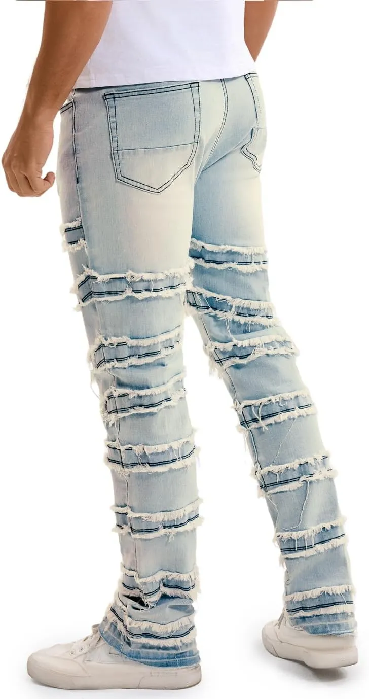 Stacked Jeans Men Slim Fit Stretch Flared Jeans for Men Casual and Stylish Denim Tear Pants