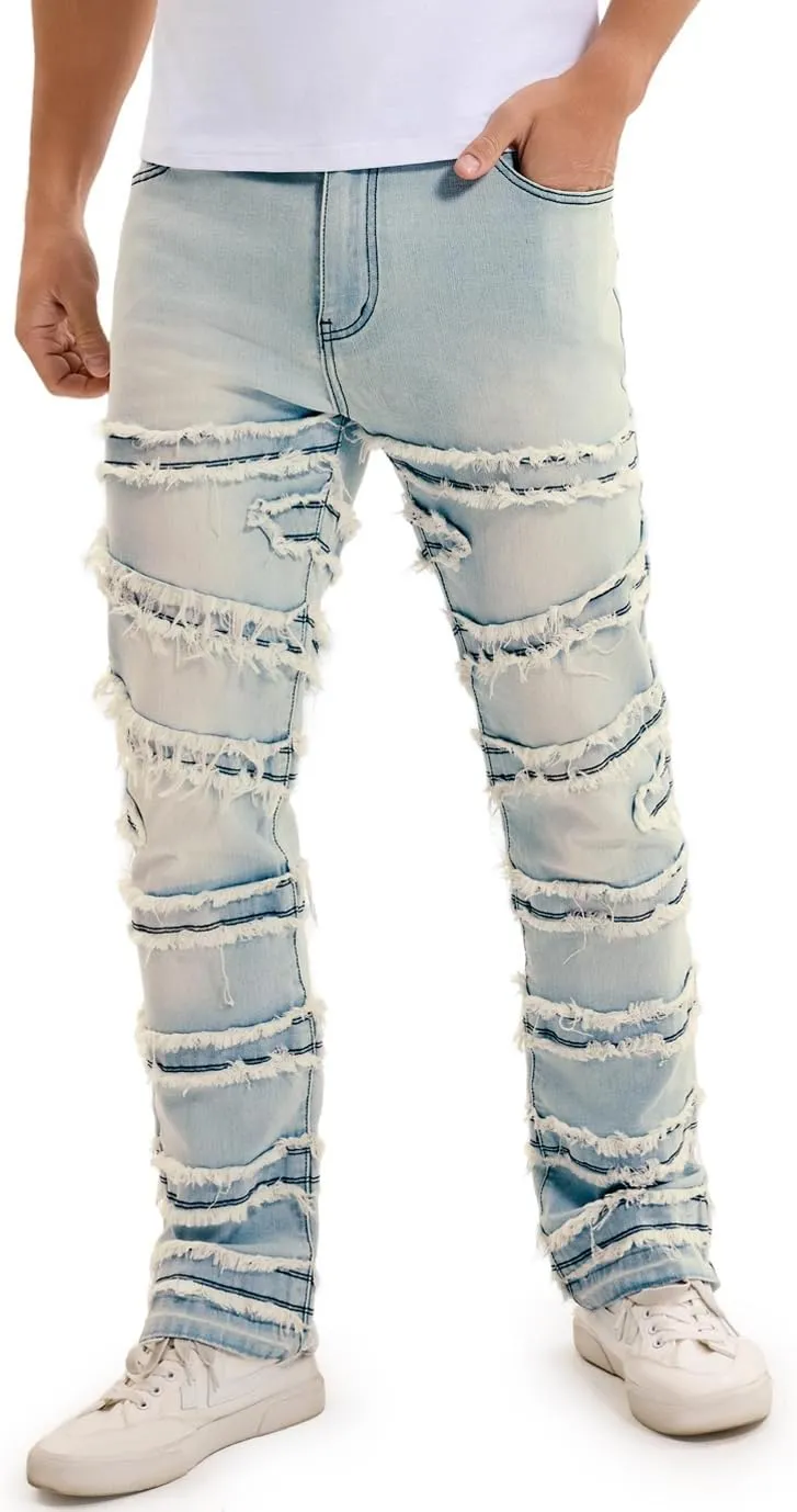 Stacked Jeans Men Slim Fit Stretch Flared Jeans for Men Casual and Stylish Denim Tear Pants