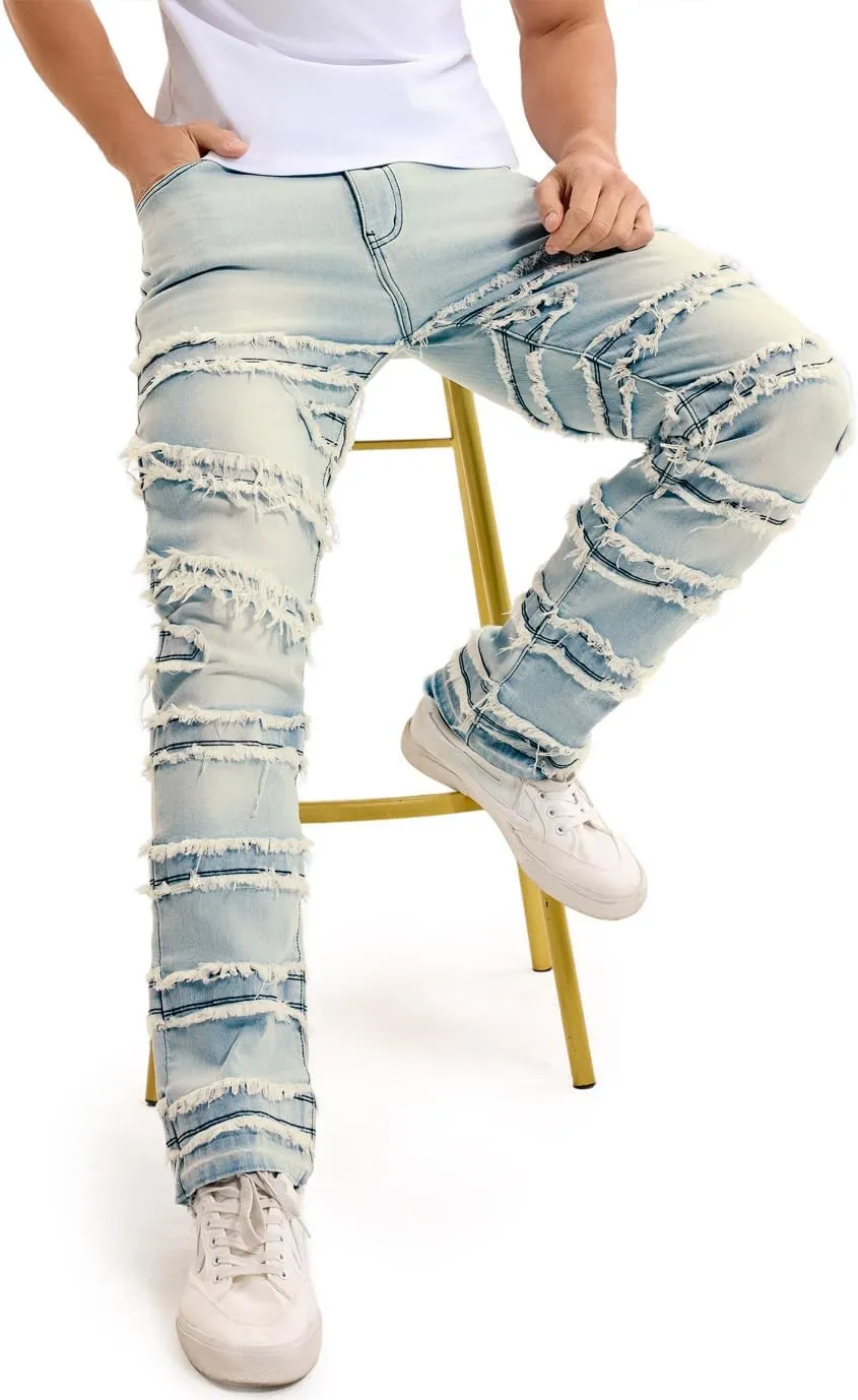 Stacked Jeans Men Slim Fit Stretch Flared Jeans for Men Casual and Stylish Denim Tear Pants