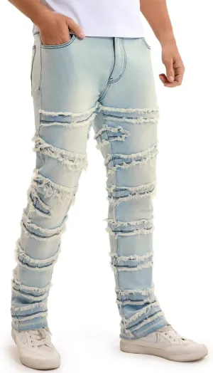 Stacked Jeans Men Slim Fit Stretch Flared Jeans for Men Casual and Stylish Denim Tear Pants