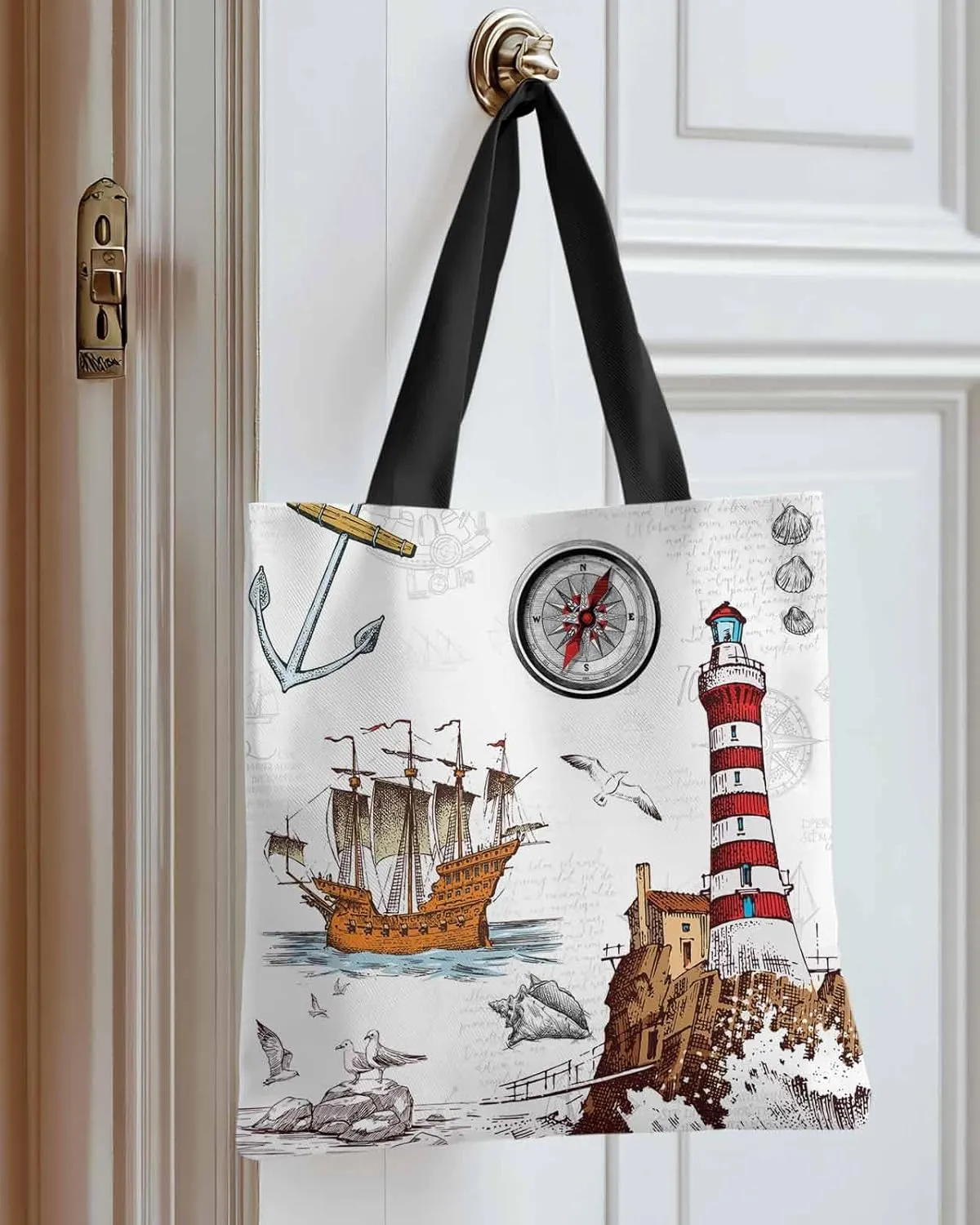 Starfish Canvas Tote Bag Summer Ocean Purple Starfish Shoulder Bag Casual Bag with Inner Pocket for Shopping Grocery Work