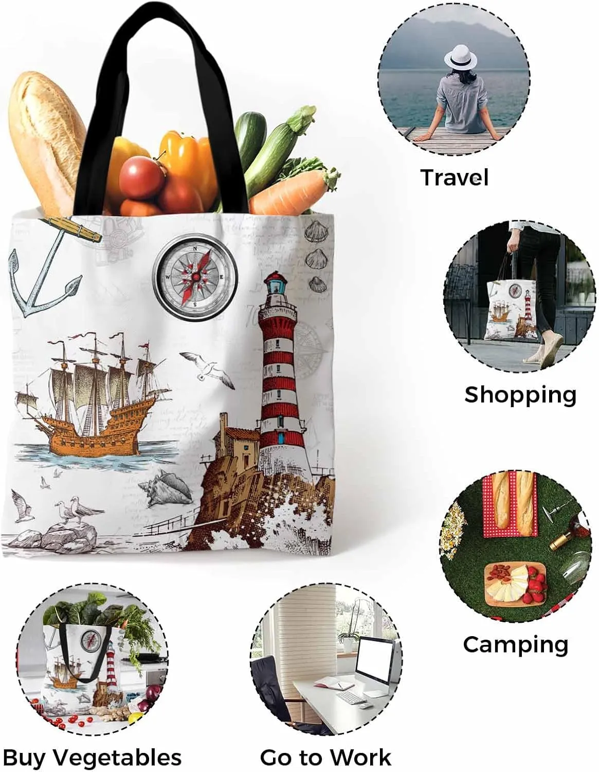 Starfish Canvas Tote Bag Summer Ocean Purple Starfish Shoulder Bag Casual Bag with Inner Pocket for Shopping Grocery Work