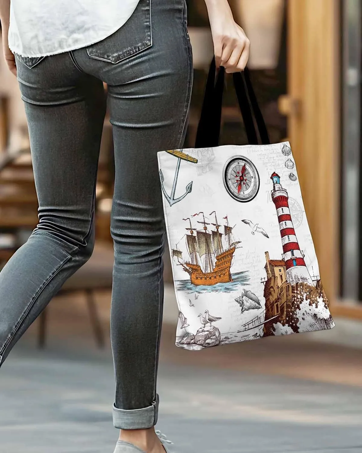 Starfish Canvas Tote Bag Summer Ocean Purple Starfish Shoulder Bag Casual Bag with Inner Pocket for Shopping Grocery Work