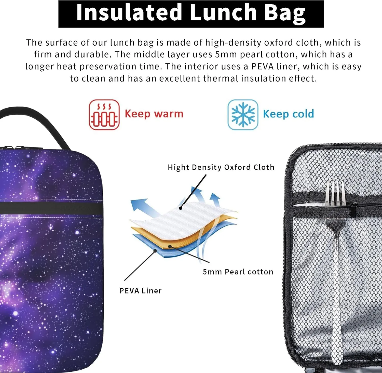 Starry sky Lunch Bags For Men Women Boys Girls Reusable Tote Lunch Bags For Office Work School Picnic Camping Thermal Insulation And Cold Preservation