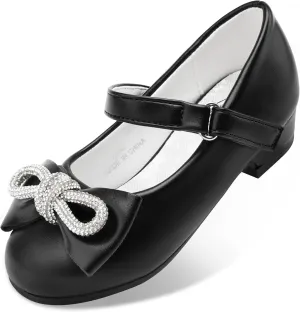 Stelle Girls Dress Shoes Flower Girls Wedding Party Low Heels with Bow for Toddler and Kids