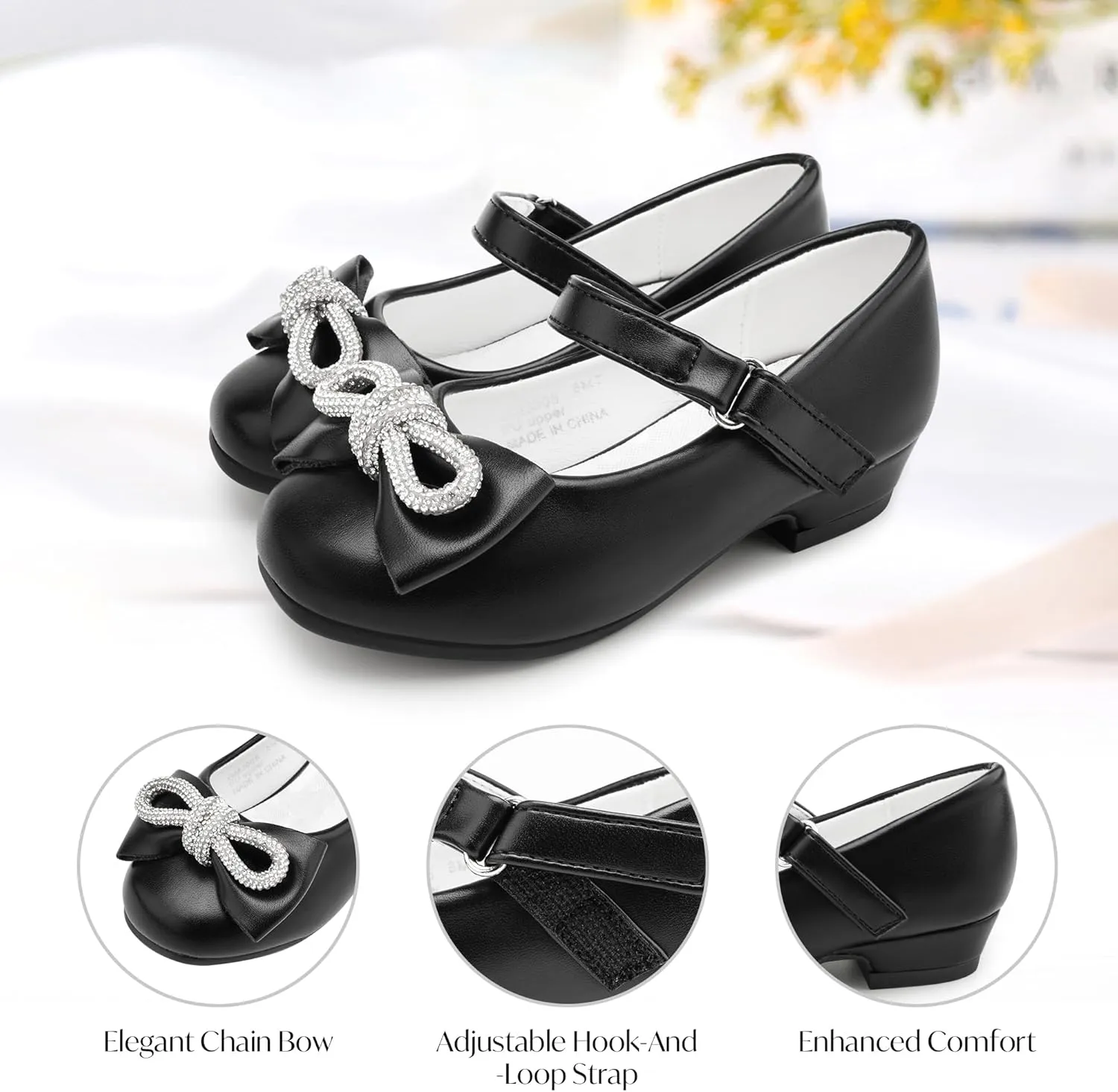 Stelle Girls Dress Shoes Flower Girls Wedding Party Low Heels with Bow for Toddler and Kids