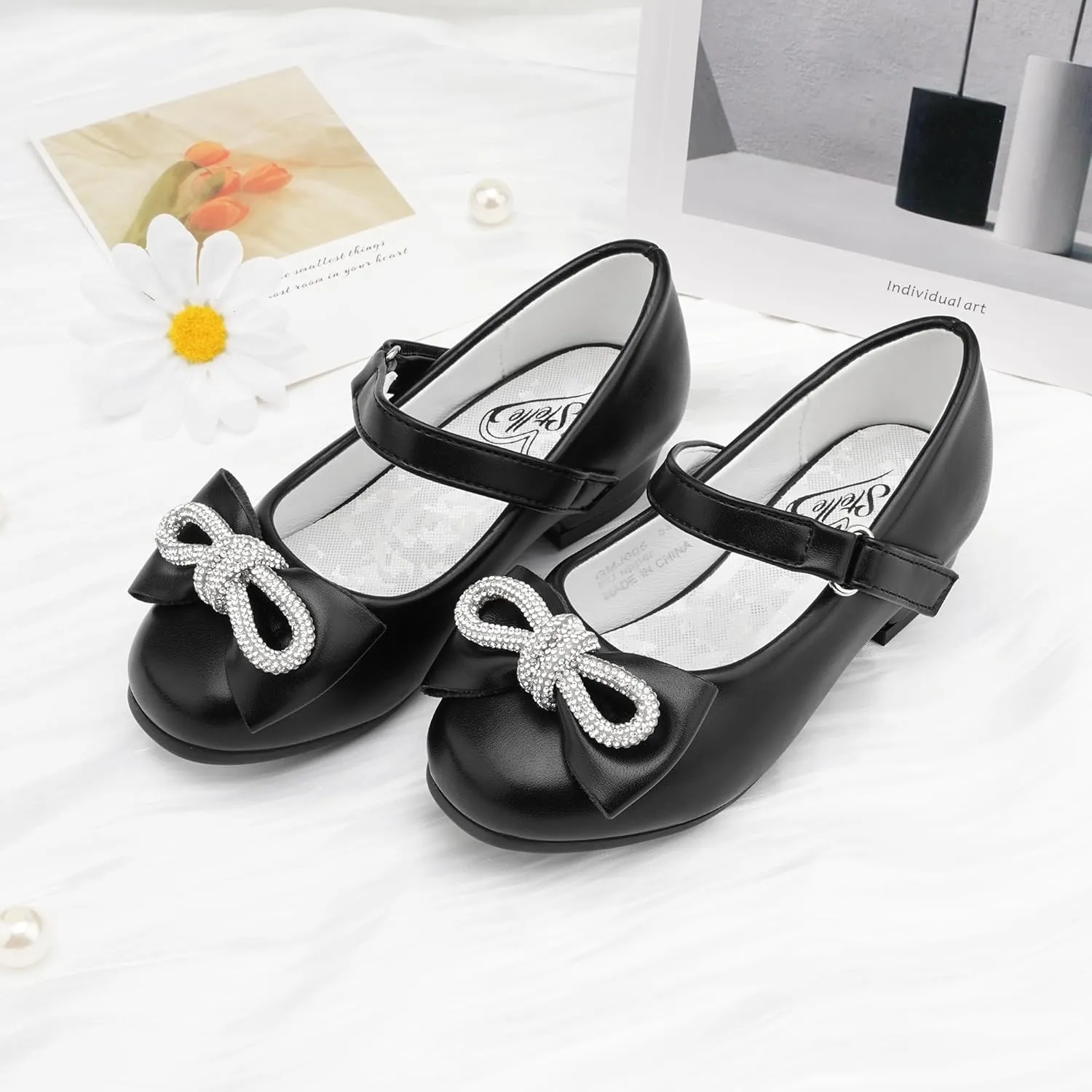 Stelle Girls Dress Shoes Flower Girls Wedding Party Low Heels with Bow for Toddler and Kids