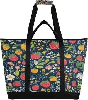 Strawberry Reusable Insulated Lunchbox Cooler Bag, Leakproof Kitchen Grocery Bag Collapsible Portable Cooler Tote Bag for Picnic, Camping, Office, Travel