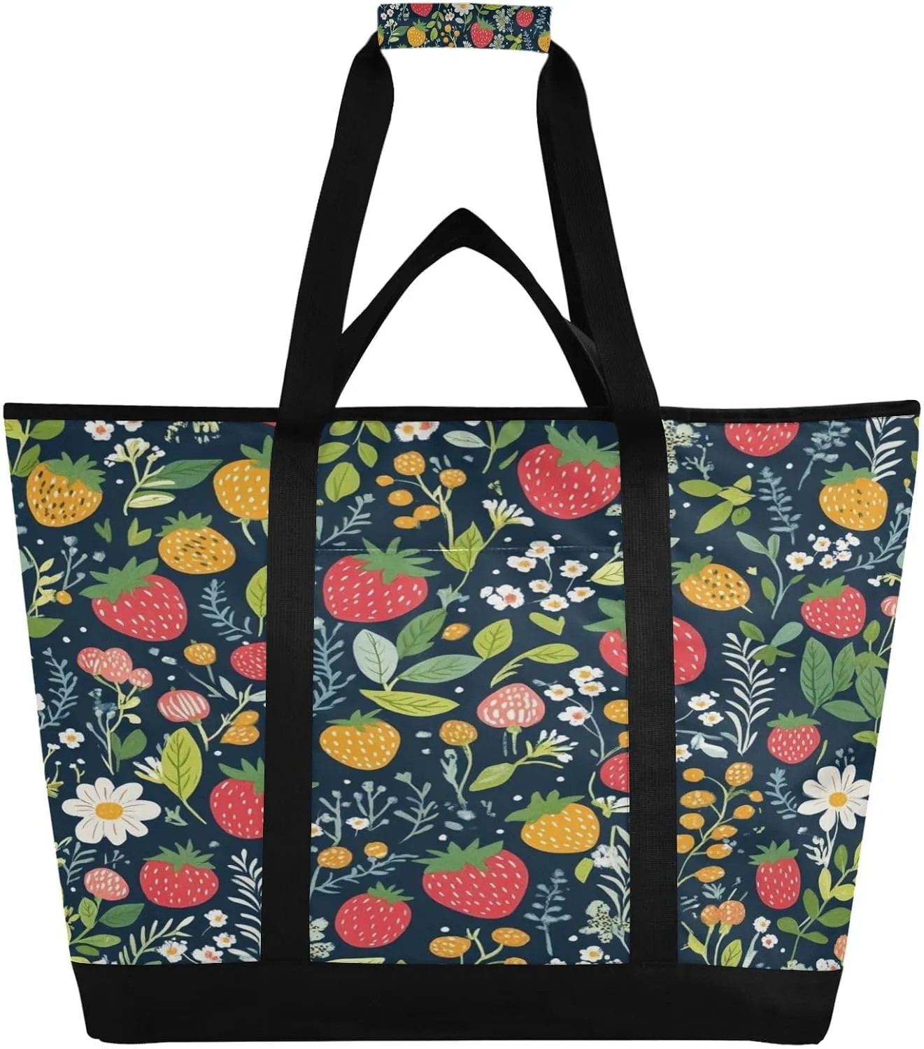 Strawberry Reusable Insulated Lunchbox Cooler Bag, Leakproof Kitchen Grocery Bag Collapsible Portable Cooler Tote Bag for Picnic, Camping, Office, Travel